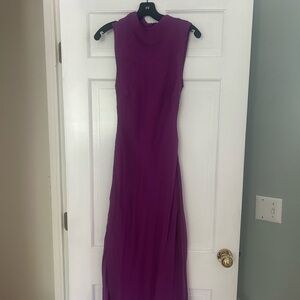 Mango Purple Sheath Midi Dress Mock Neck Sleeveless